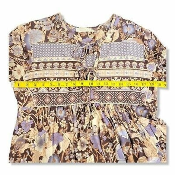 R.Vivmos Long Balloon Sleeve Boho Printed Midi Dress Size Medium peasant style - Picture 4 of 11